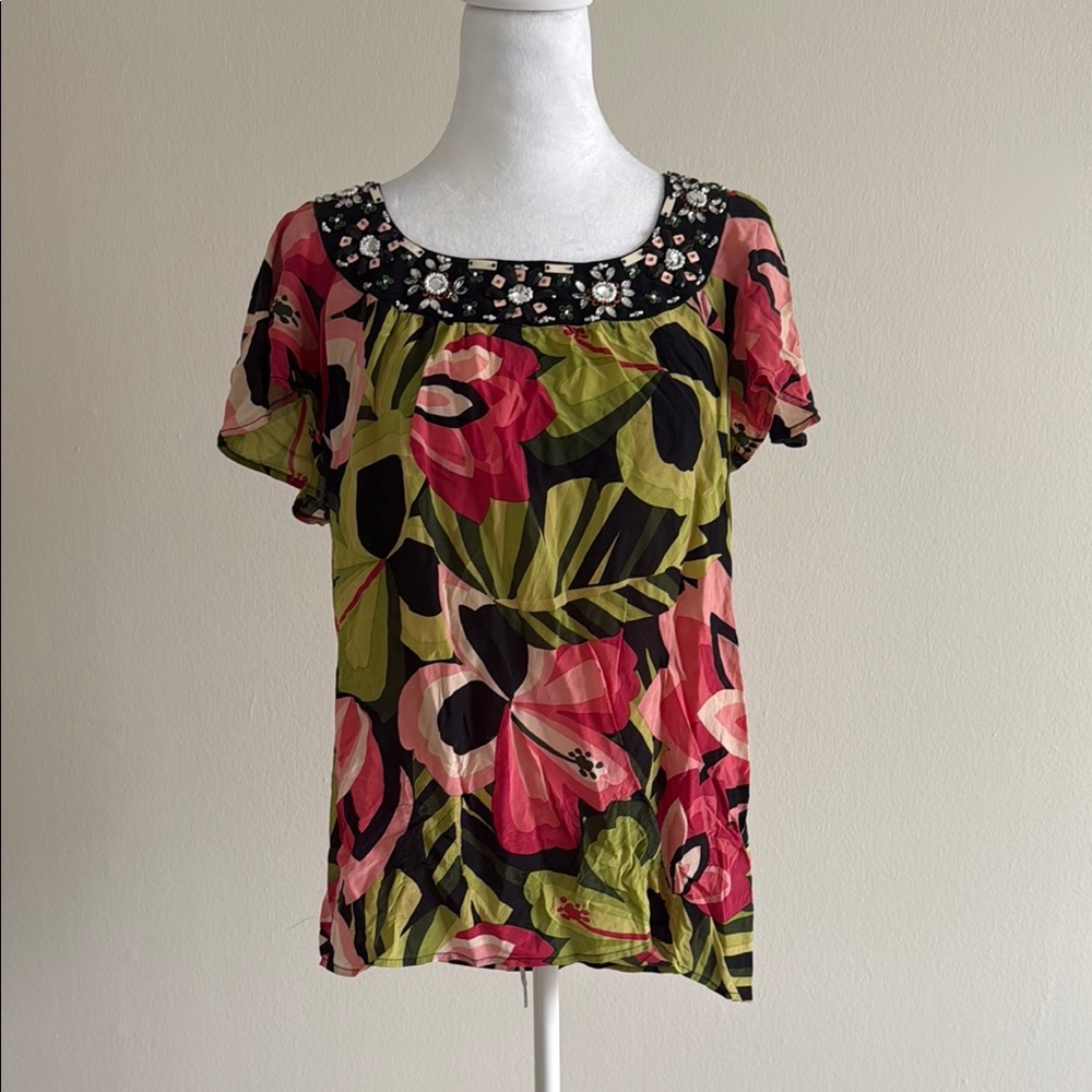 Nanette Lepore Floral Beaded Blouse